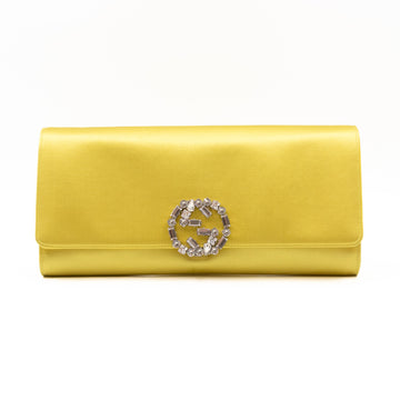 Gucci Broadway Clutch Yellow Satin with Crystals