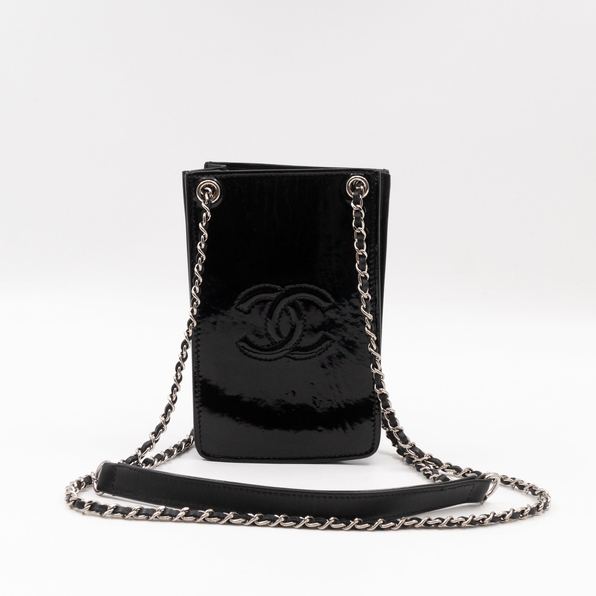 CC Phone Holder Crossbody Bag Black Patent Leather