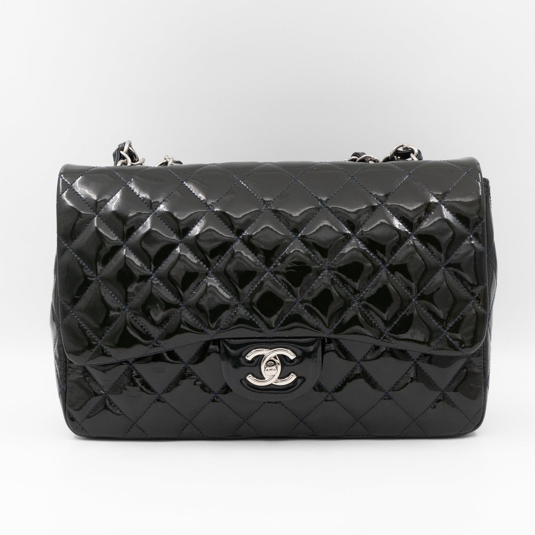 Classic Single Flap Jumbo Navy Blue Patent Leather