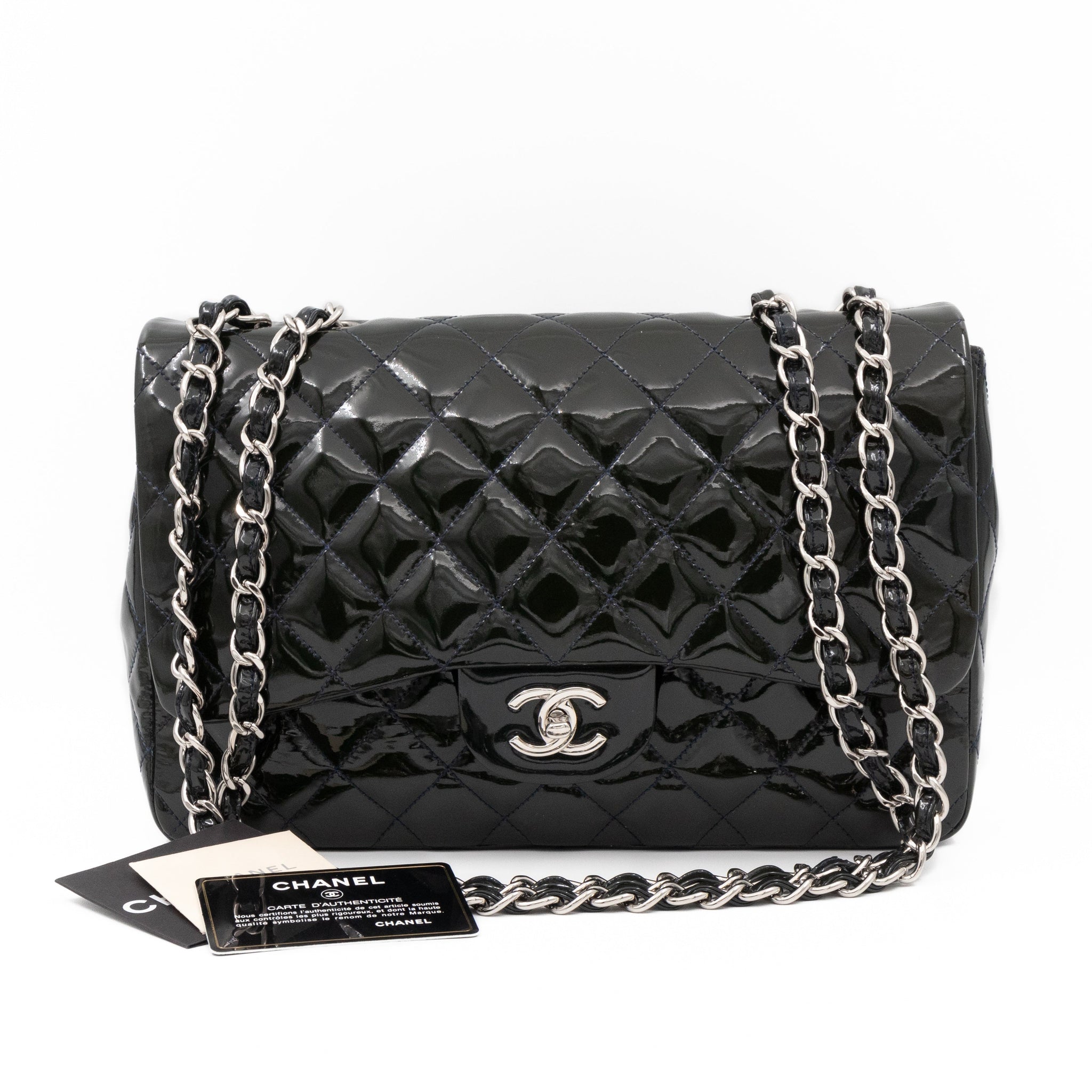 Classic Single Flap Jumbo Navy Blue Patent Leather