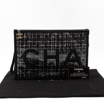 Large Pouch Tweed PVC black