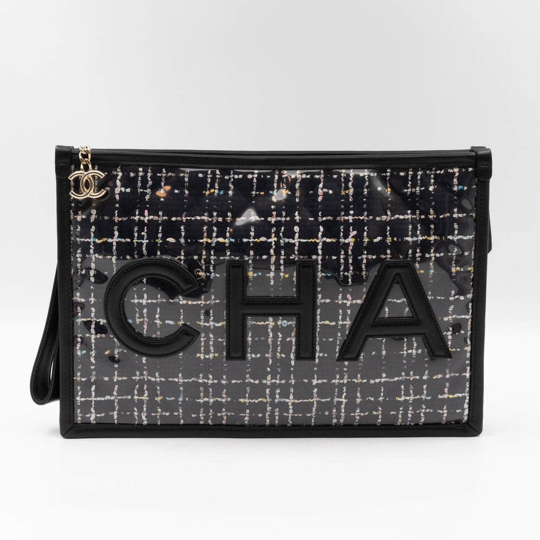 Large Pouch Tweed PVC black