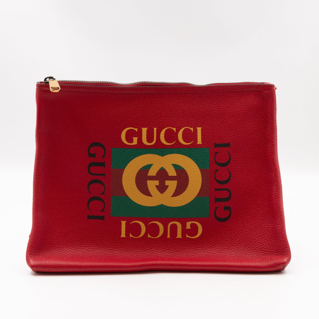 Gucci Logo Portfolio Pouch Bag Red Leather