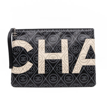 Large O-Pouch CC Camellia Black & White Coated Canvas