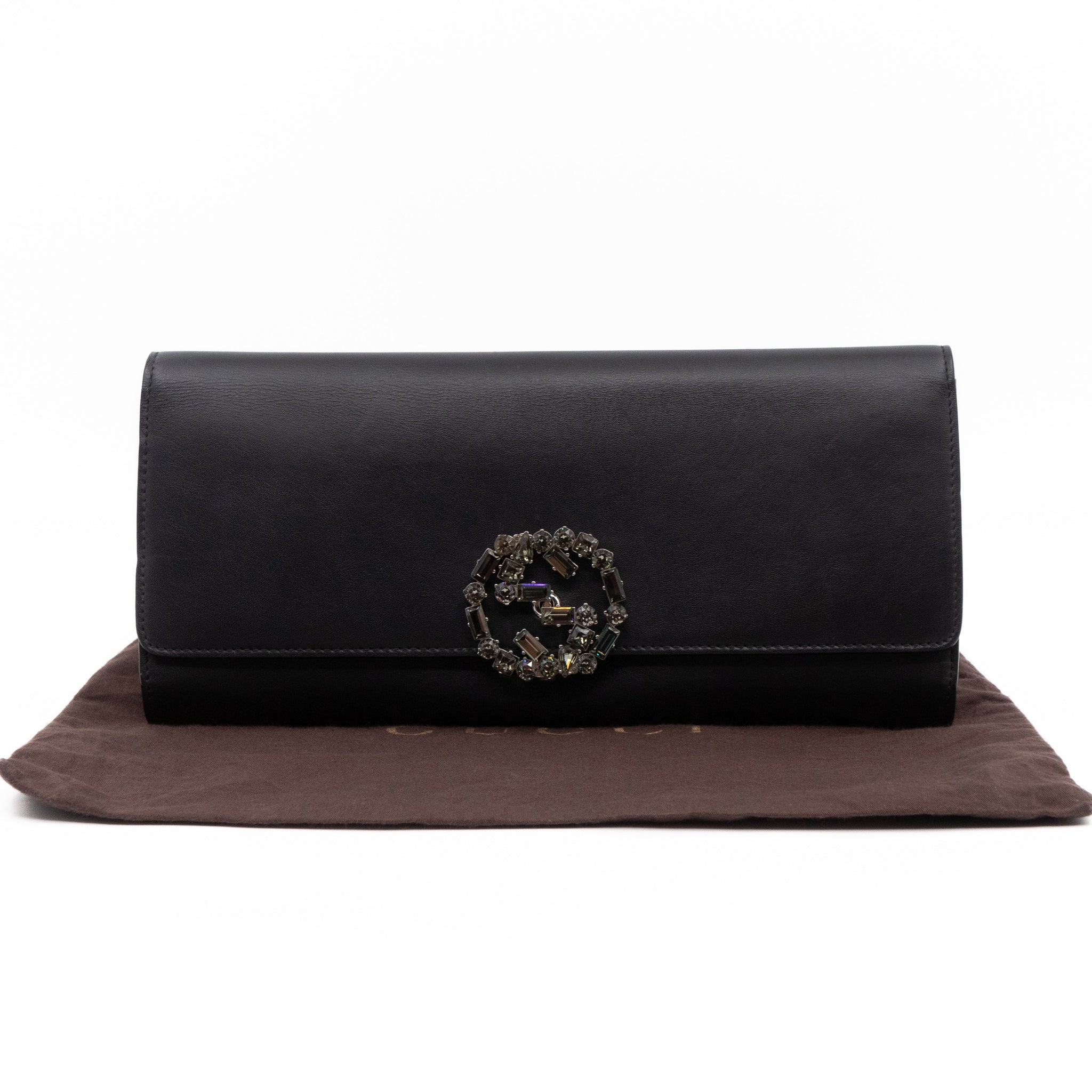 Gucci Broadway Clutch Black Leather with Crystals