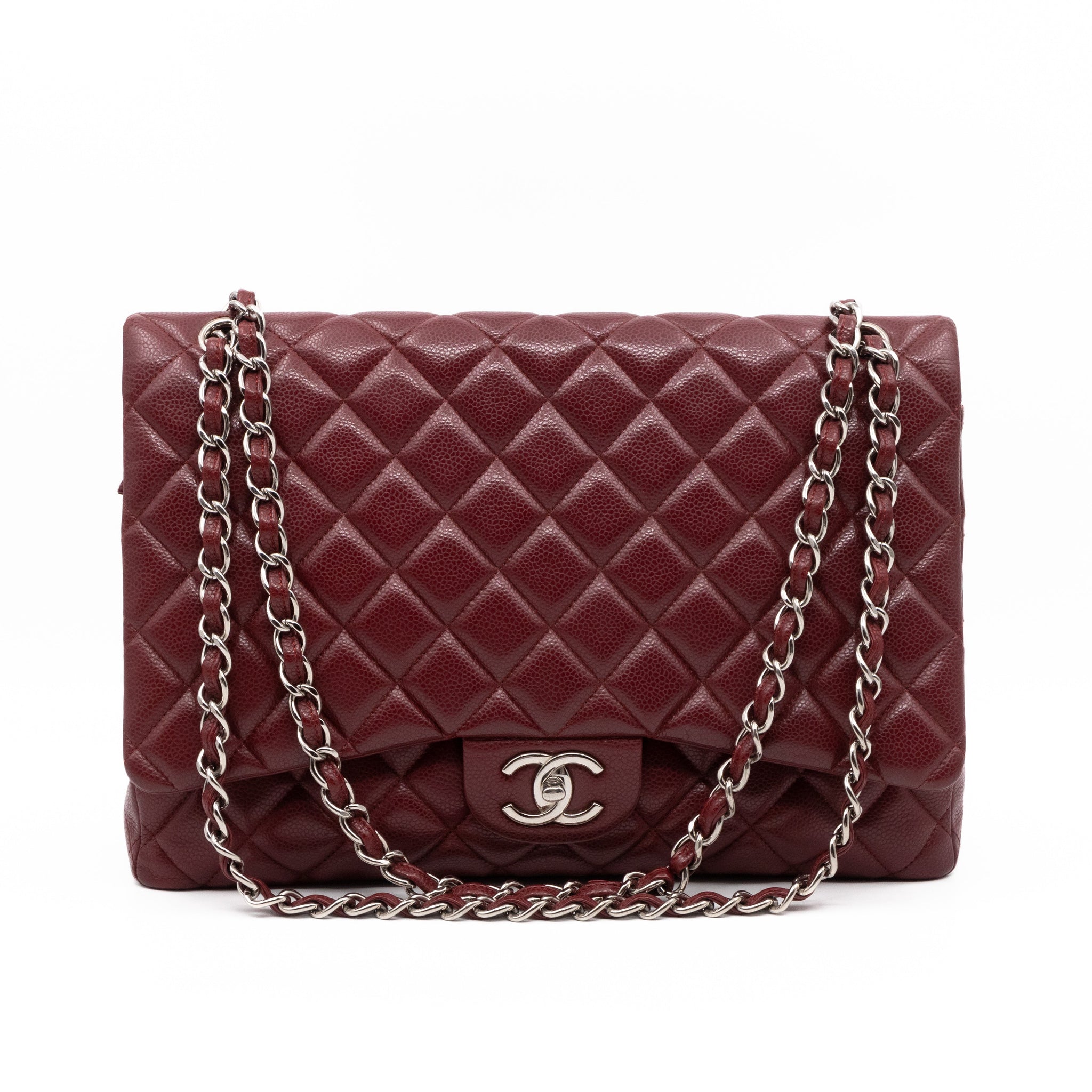 Classic Double Flap Maxi Burgundy Caviar Leather Silver