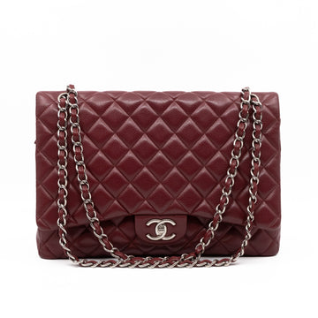 Classic Double Flap Maxi Burgundy Caviar Leather Silver