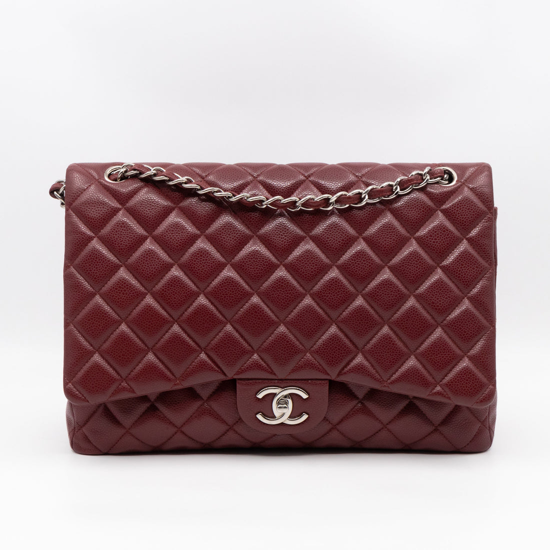 Classic Double Flap Maxi Burgundy Caviar Leather Silver