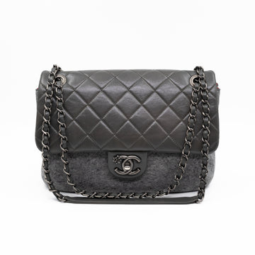 Edelweiss Flower Flap Bag Grey Glazed Calfskin & Felt