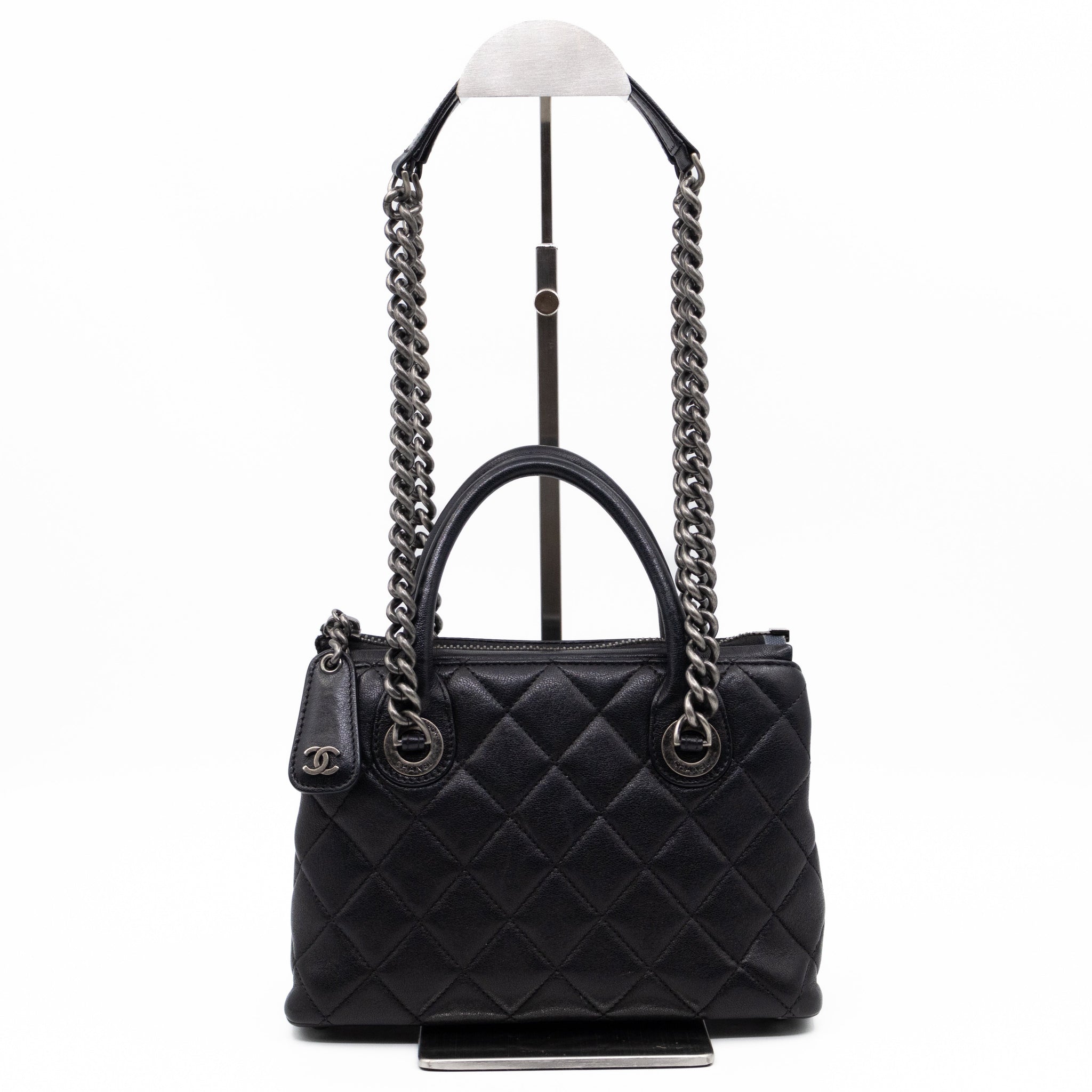 Small Boy Chained Tote Black Quilted Calfskin