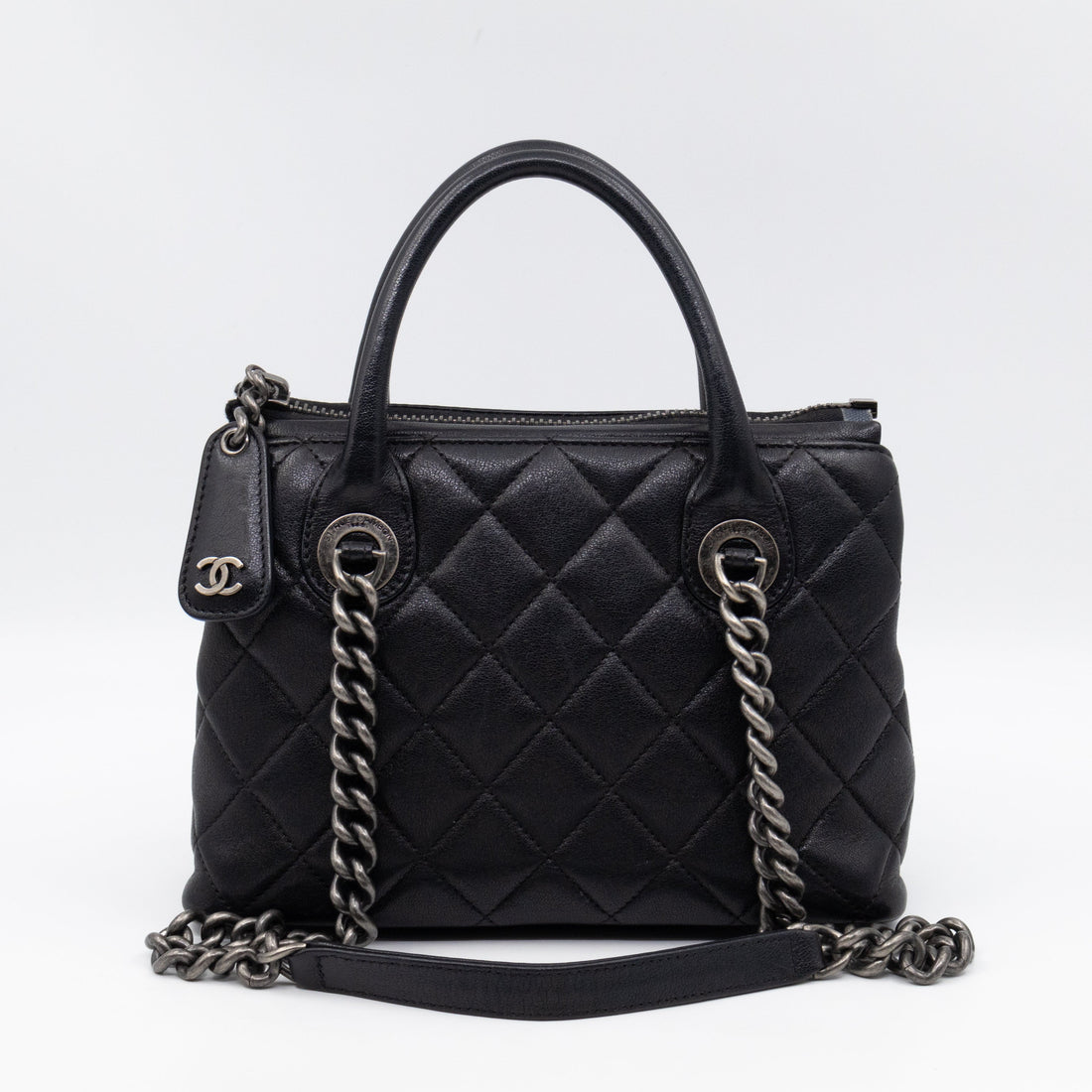 Small Boy Chained Tote Black Quilted Calfskin