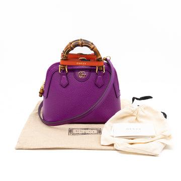 Gucci Diana Mini Bamboo Zip Tote Bag Purple Leather