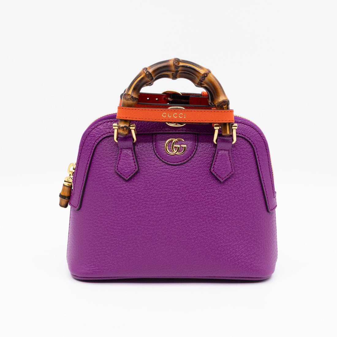 Gucci Diana Mini Bamboo Zip Tote Bag Purple Leather