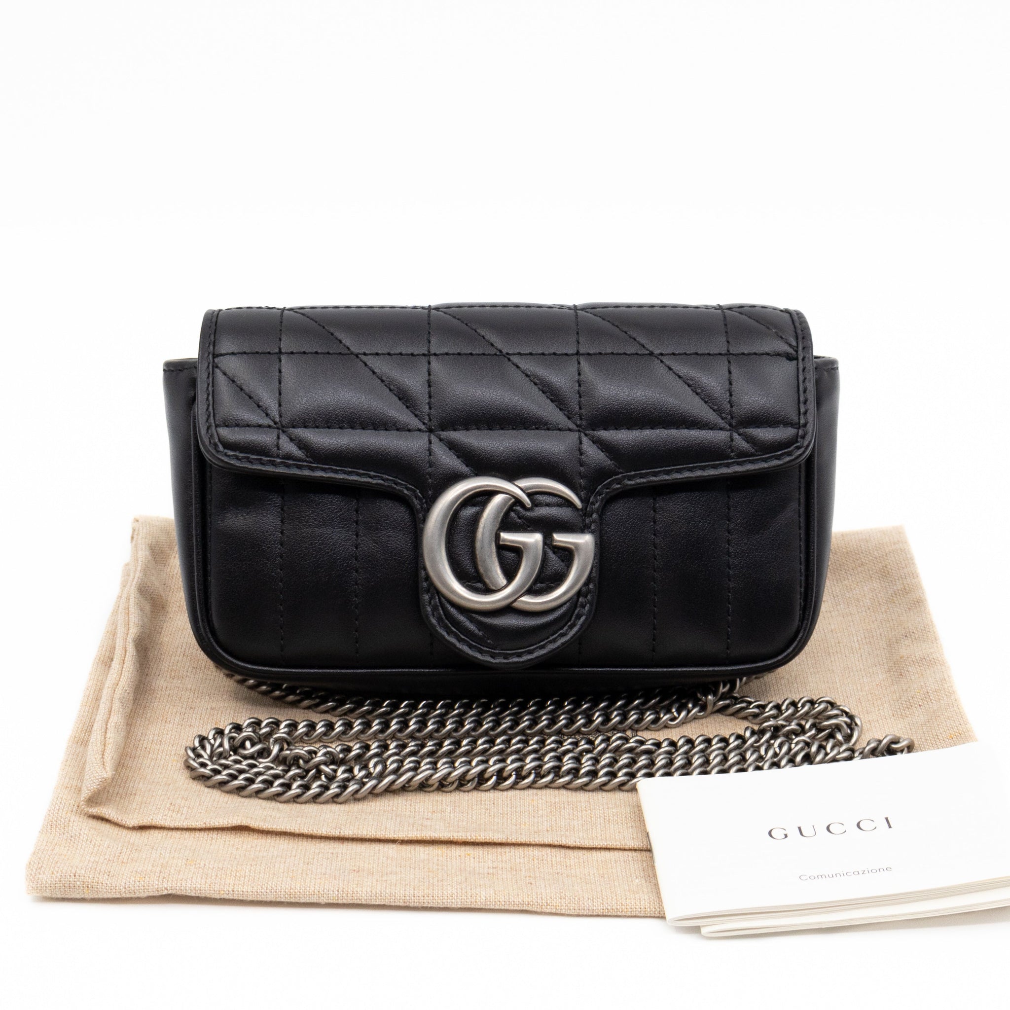Gucci GG Marmont Flap Matelassé Super Mini Black Leather
