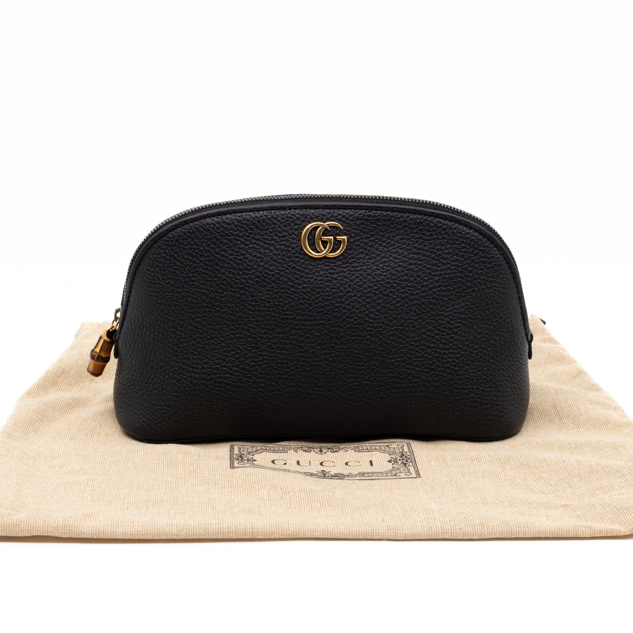 Gucci Bamboo-Puller Double G Beauty Case Black Leather