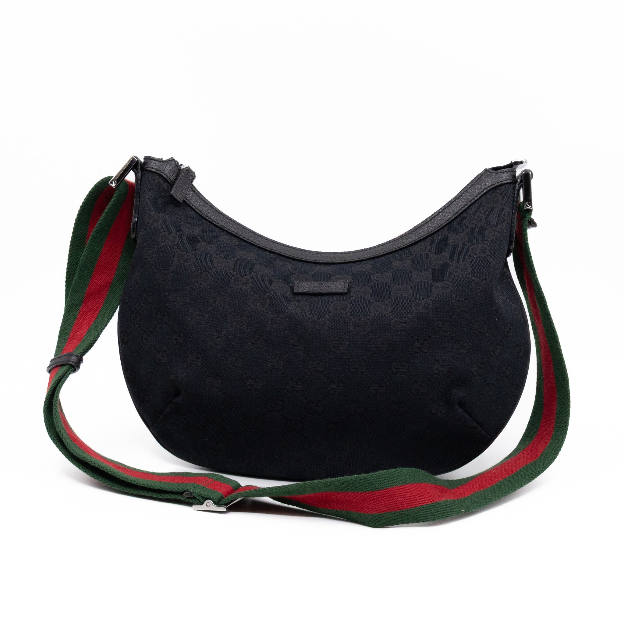 Gucci Vintage Web Hobo Messenger Bag Black GG Canvas