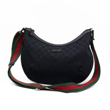 Gucci Vintage Web Hobo Messenger Bag Black GG Canvas