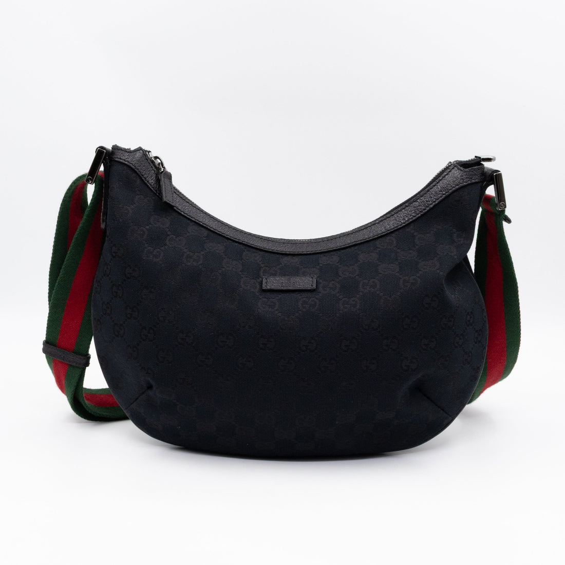 Gucci Vintage Web Hobo Messenger Bag Black GG Canvas