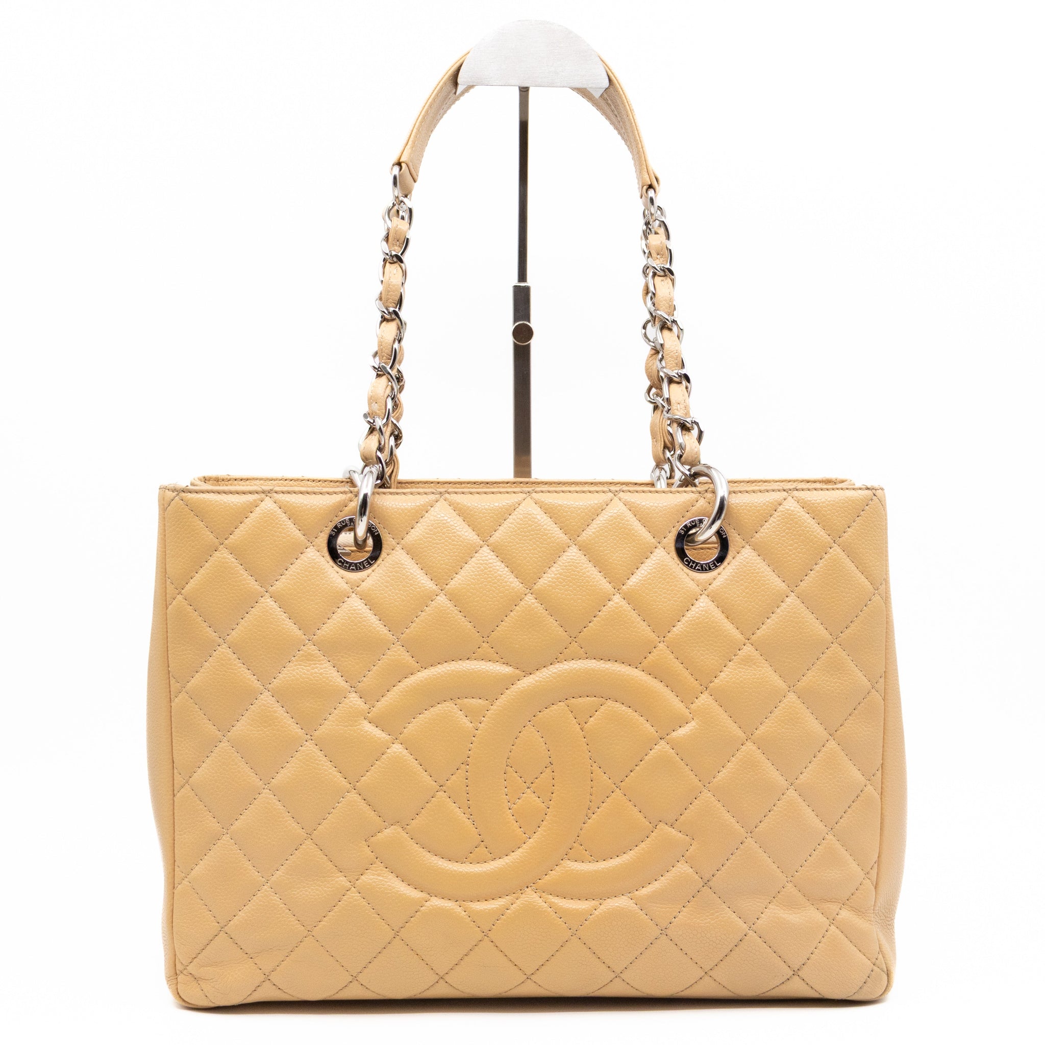 GST Grand Shopping Tote Beige Caviar Silver