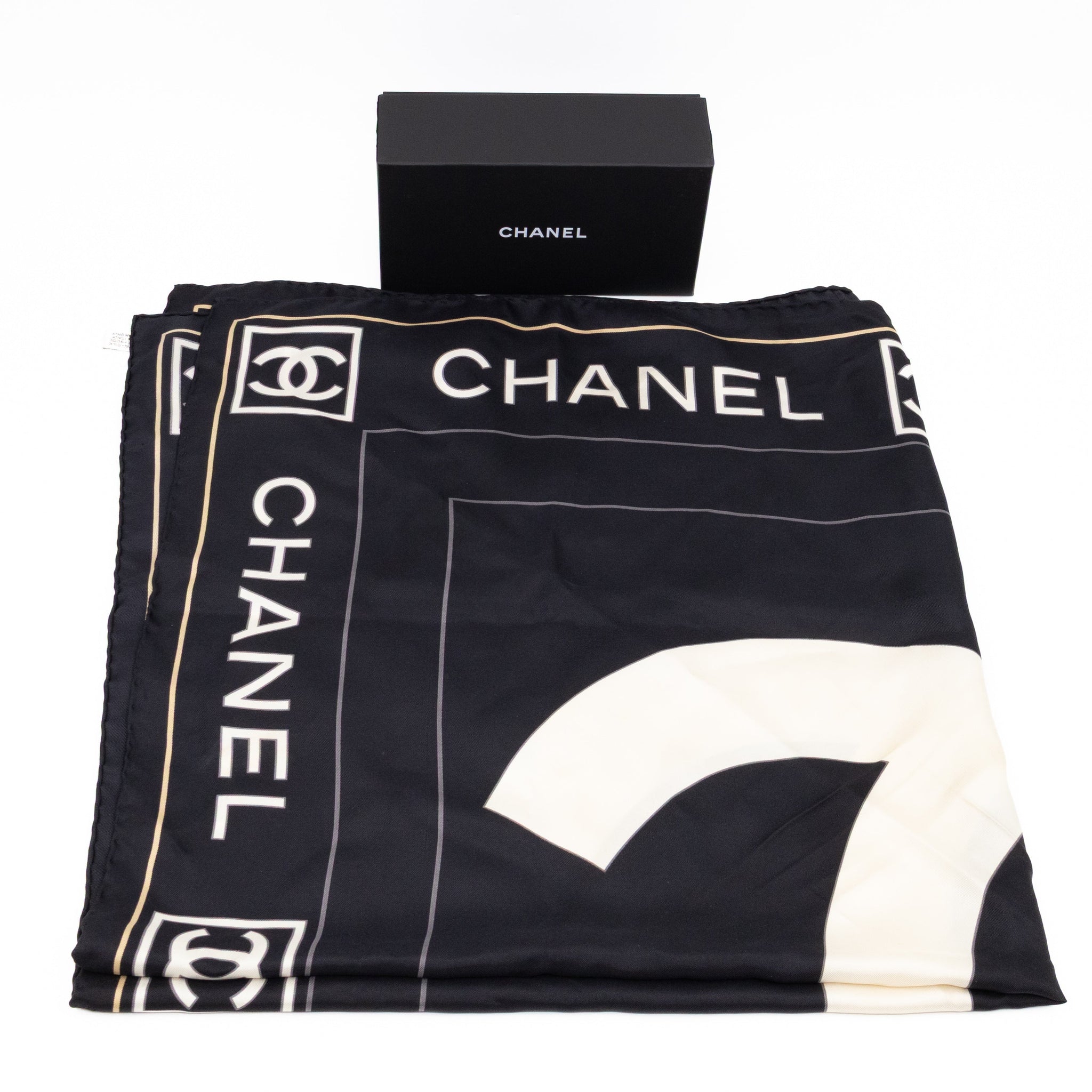 CC Logo Silk Square Scarf Black & White 90 cm