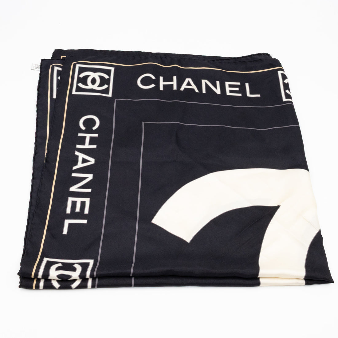 CC Logo Silk Square Scarf Black & White 90 cm