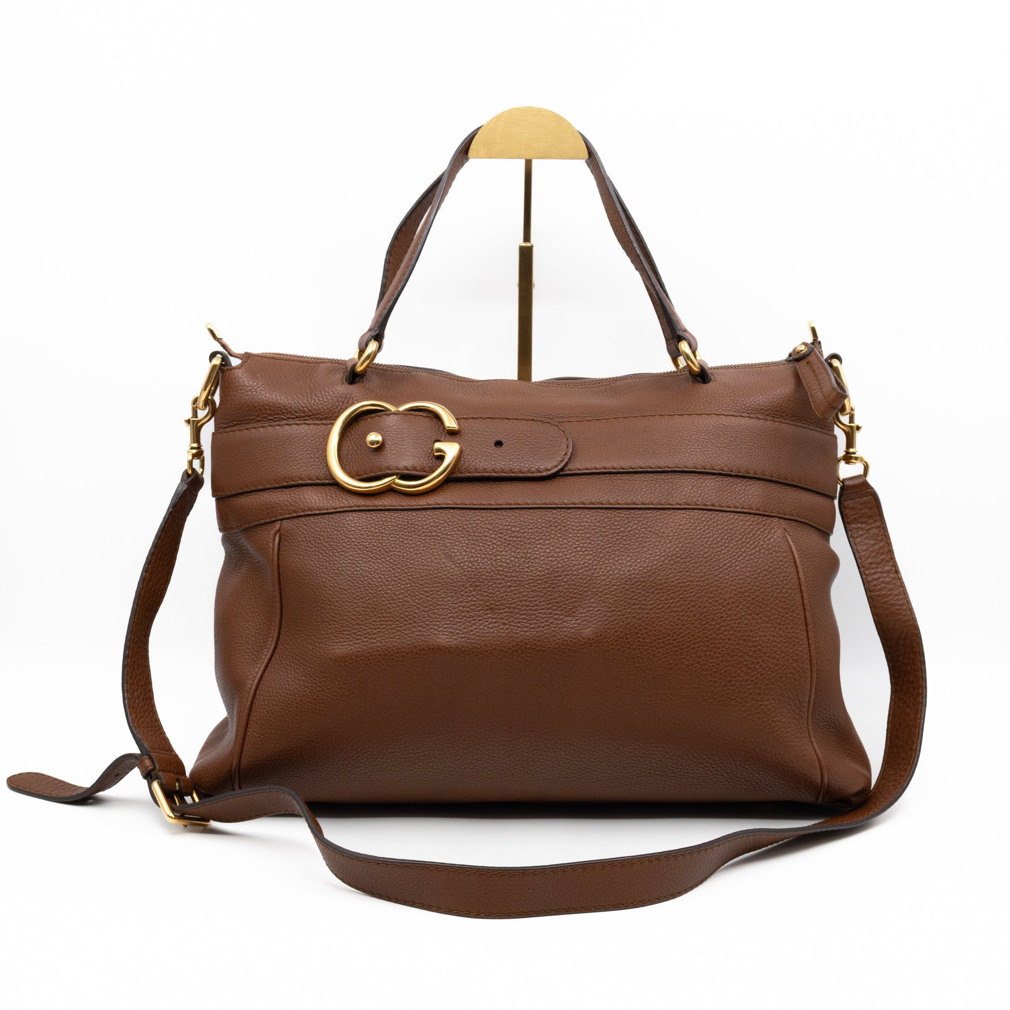 Gucci Ride Top Handle Tote Bag Brown Leather