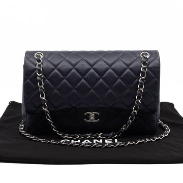 Classic Double Flap Jumbo Navy Soft Caviar Leather Silver