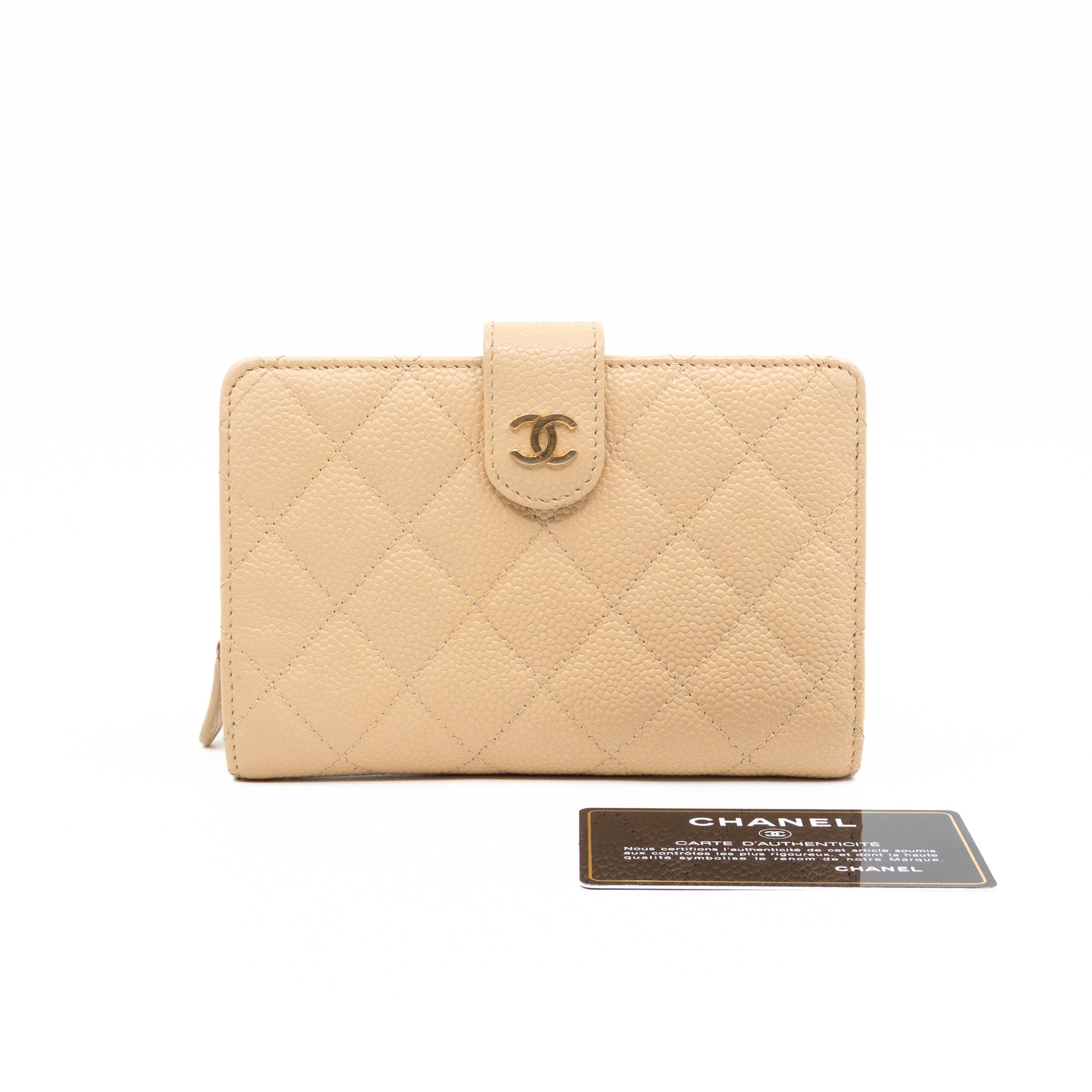 L-Zip French Wallet Beige Caviar Gold