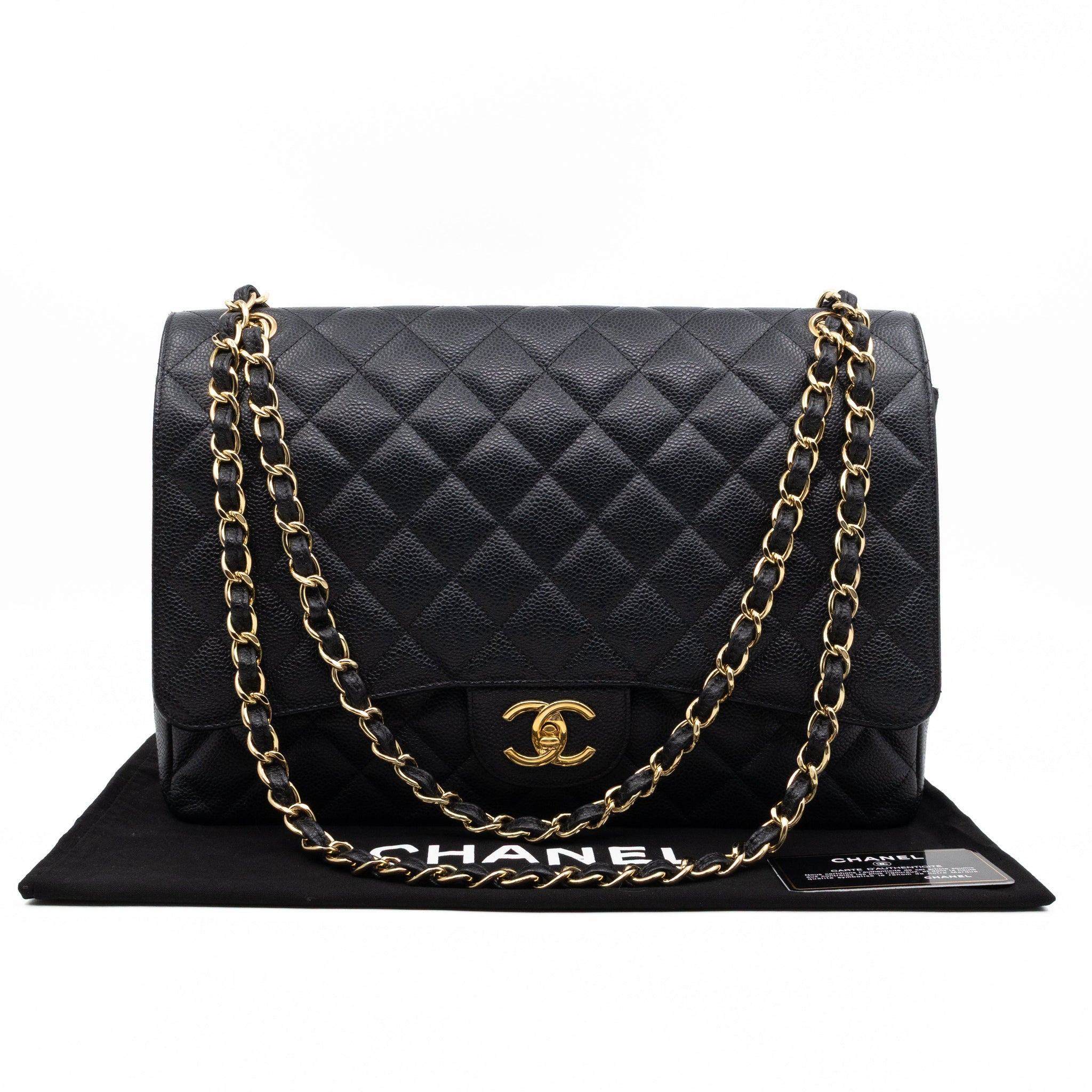 Classic Double Flap Maxi Black Caviar Leather Gold