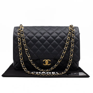 Classic Double Flap Maxi Black Caviar Leather Gold