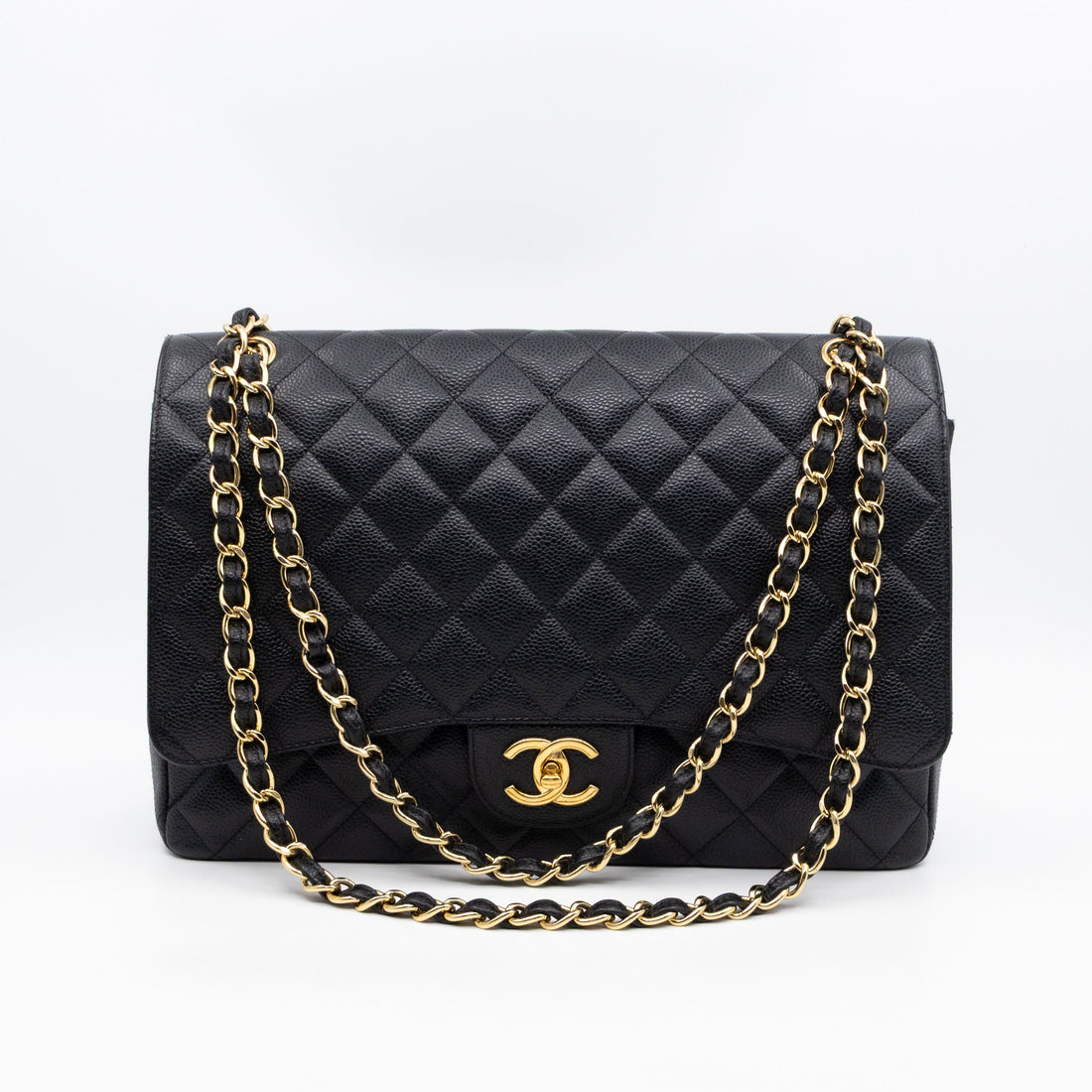 Classic Double Flap Maxi Black Caviar Leather Gold