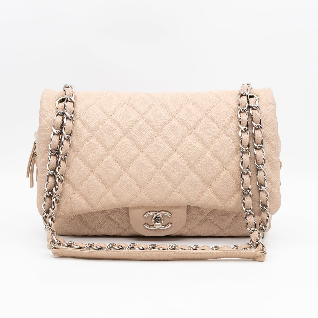 Casual Journey Flap Bag Beige Leather Silver