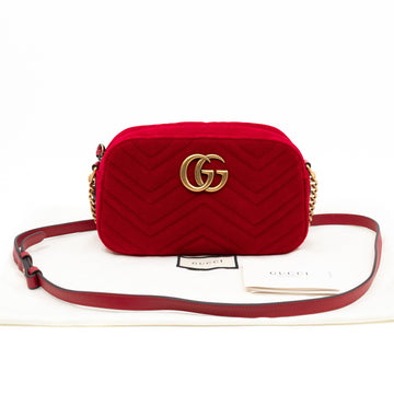 Gucci GG Marmont Small Camera Bag Red Velvet Aged Gold
