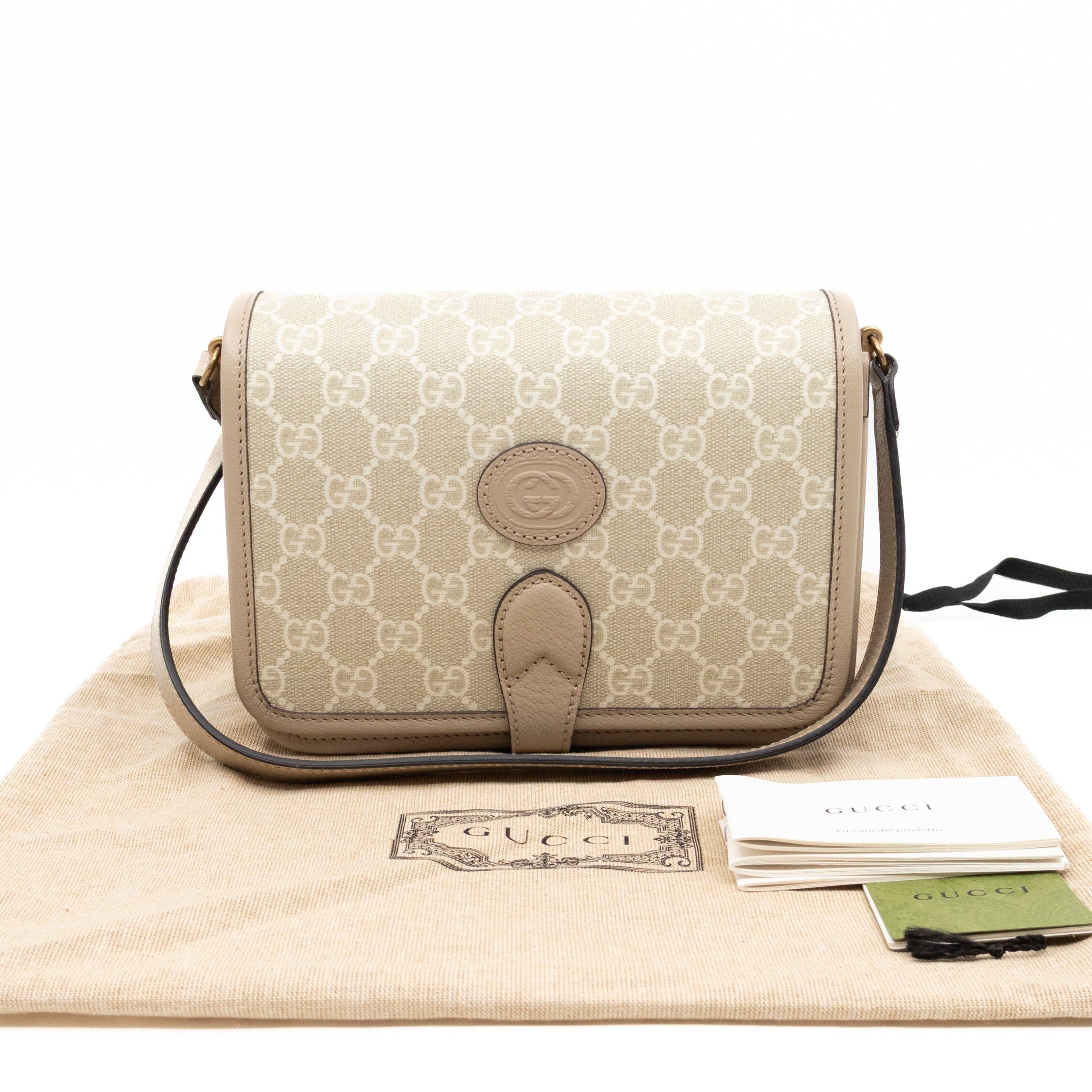 Gucci Mini Crossbody Bag Interlocking G Beige GG Supreme Canvas