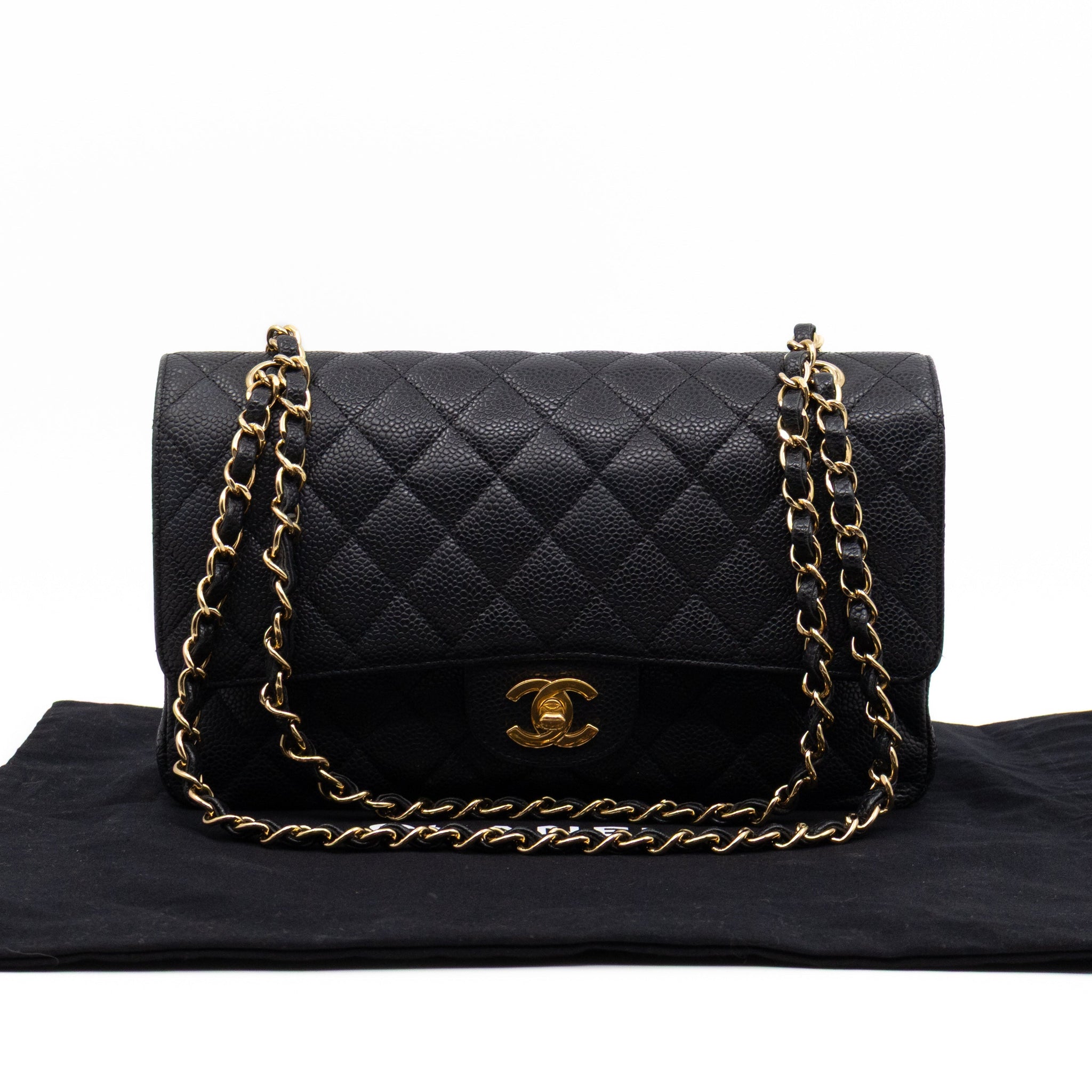 Classic Double Flap Medium Black Caviar Leather Gold
