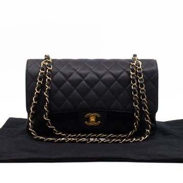 Classic Double Flap Medium Black Caviar Leather Gold