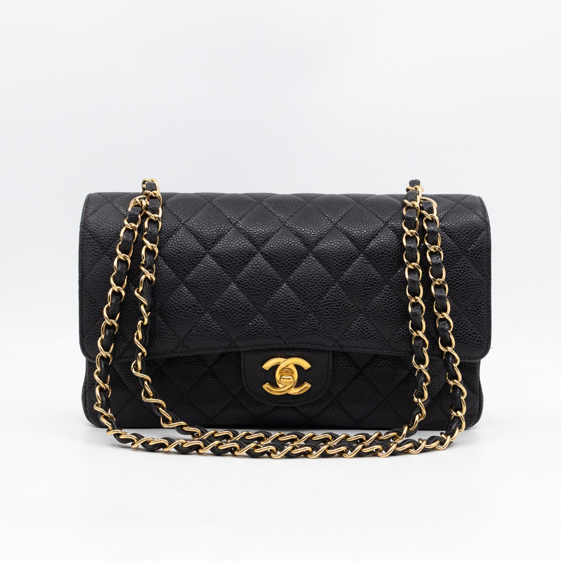 Classic Double Flap Medium Black Caviar Leather Gold