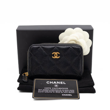 Zip Around Coin Purse Black Caviar Leather