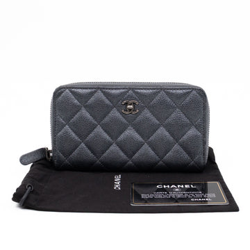 Medium Zipped Wallet Grey Metallic Leather