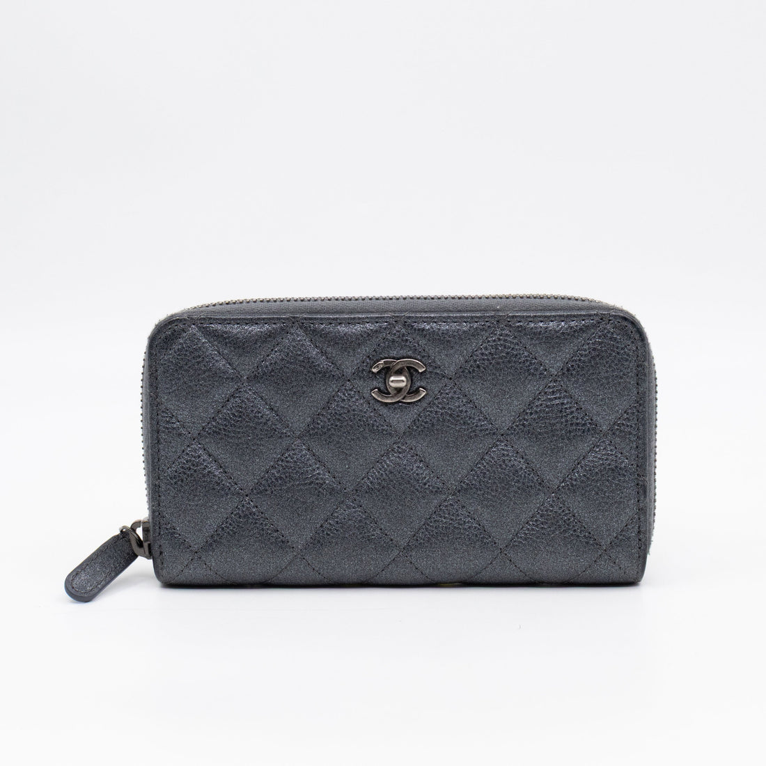 Medium Zipped Wallet Grey Metallic Leather