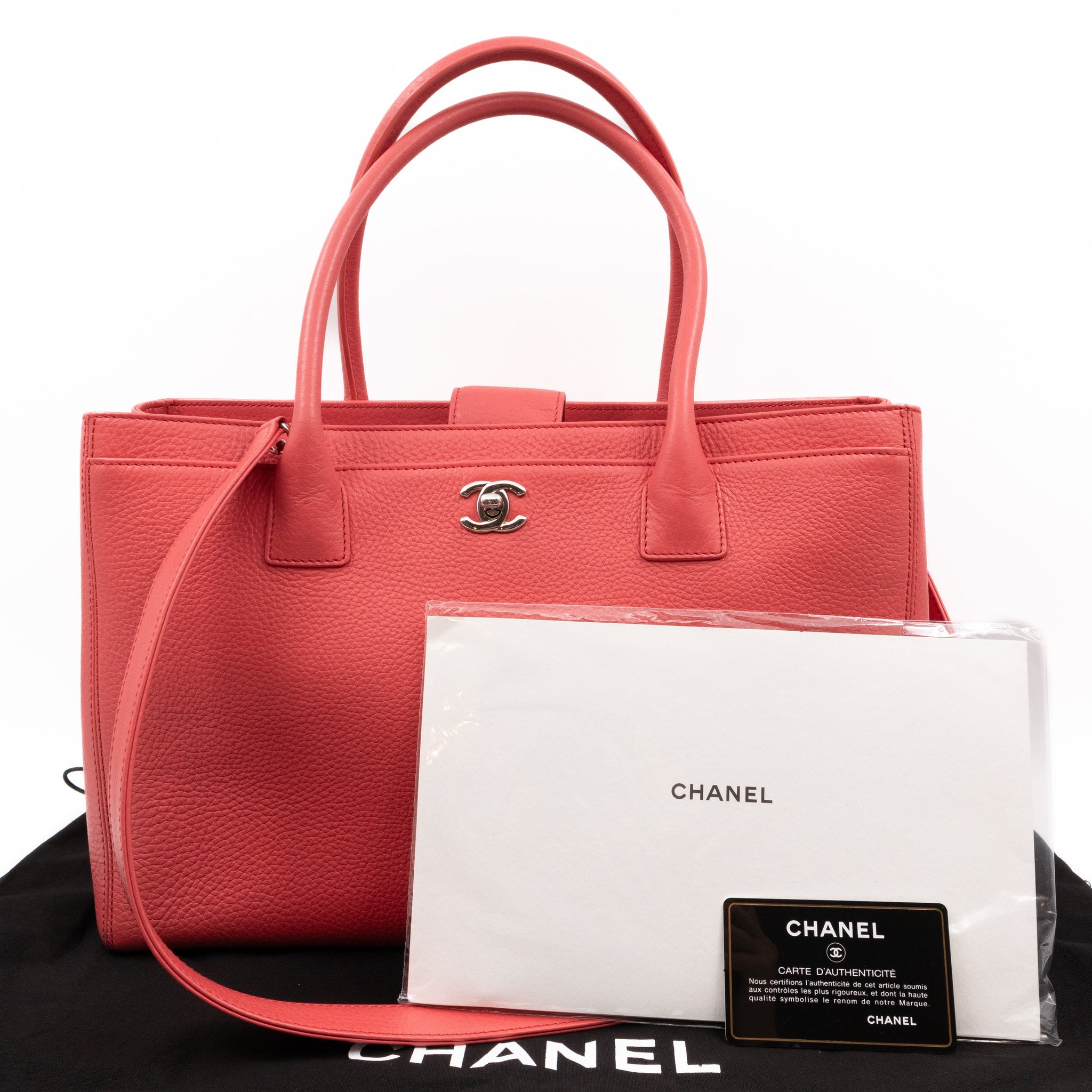 Executive Cerf Tote Coral Pink Leather Silver