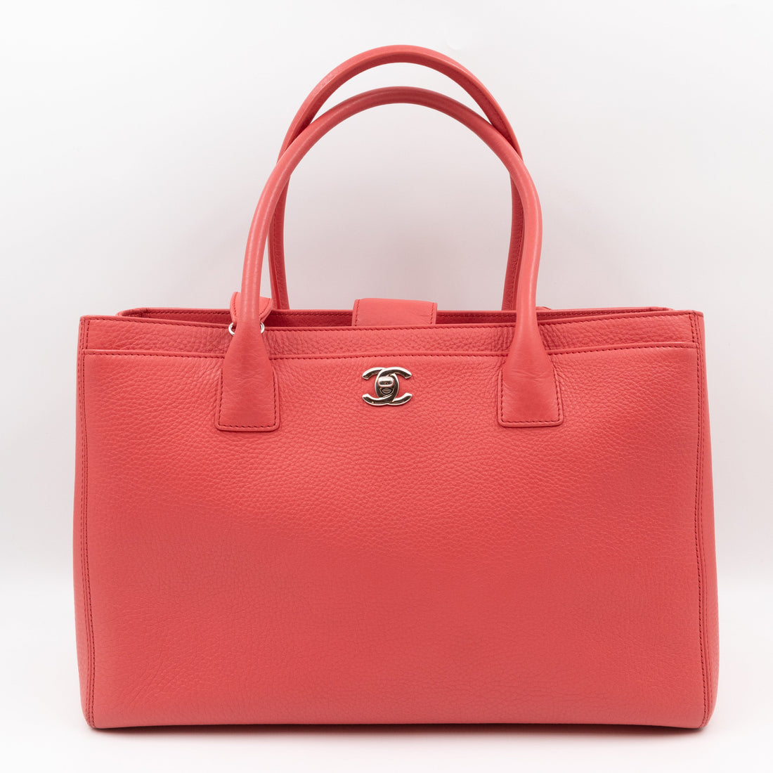 Executive Cerf Tote Coral Pink Leather Silver