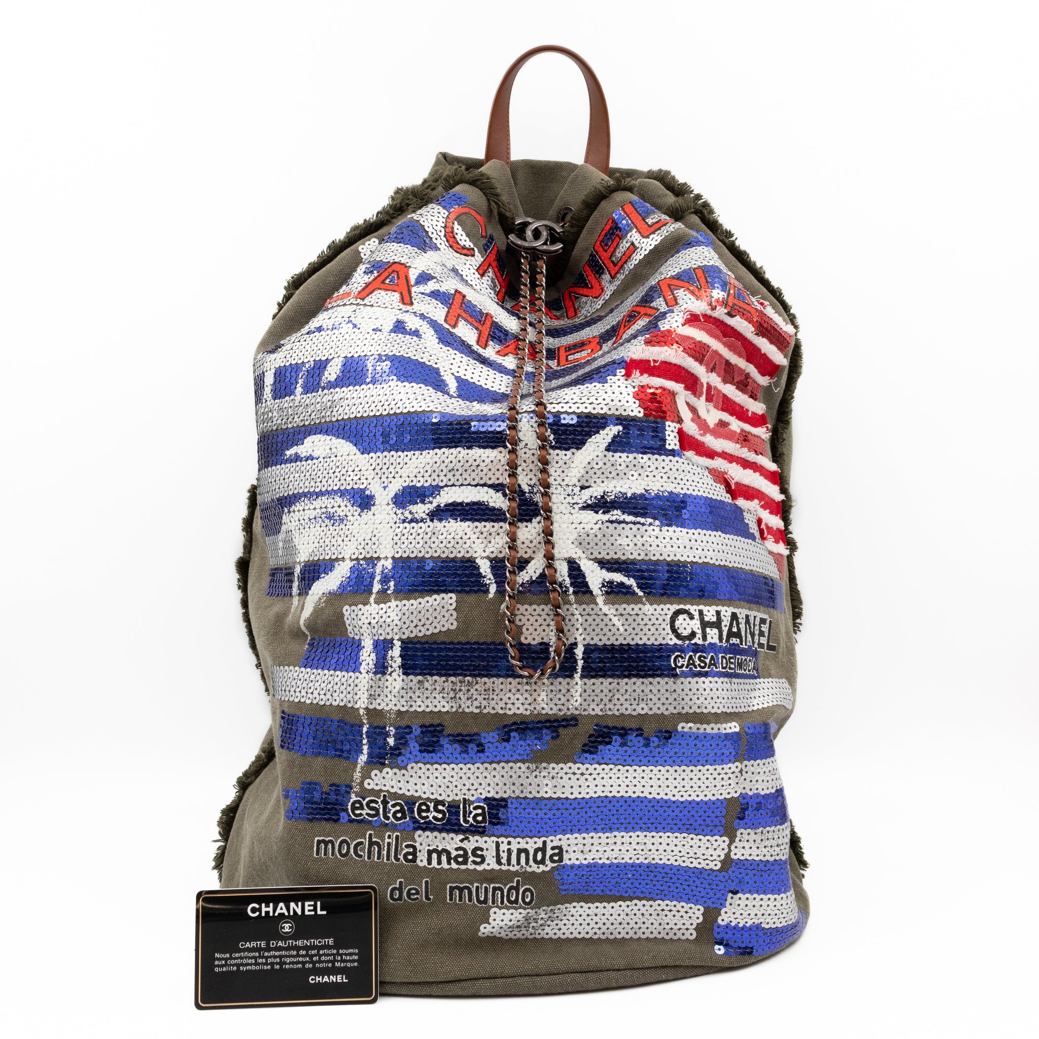 Cuba La Habana Backpack Green Sequin Canvas