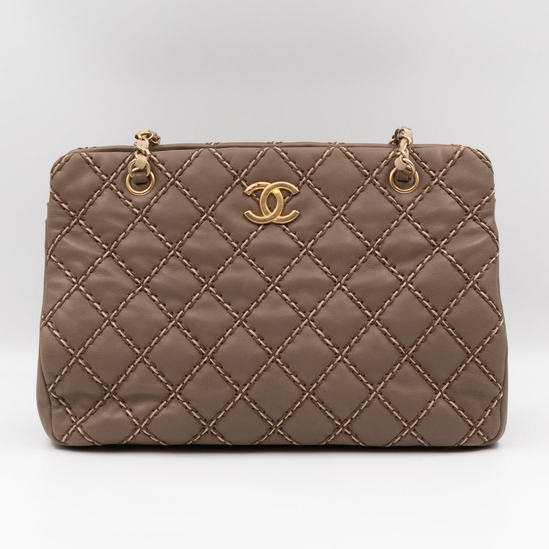 Paris-Dallas Medium Chic Stitch Tote Brown Calfskin Leather