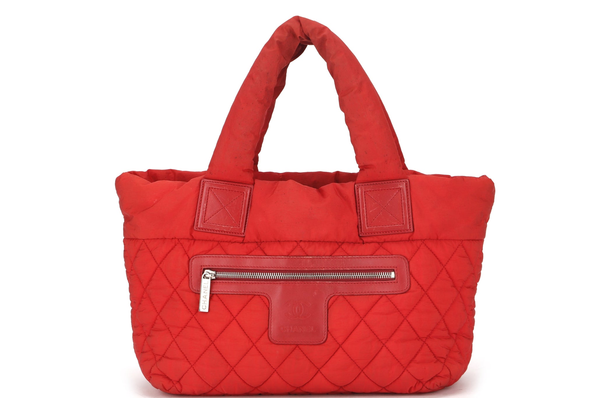 CHANEL COCO COCOON REVERSIBLE BAG (1359xxxx) RED & OLIVER GREEN COLOR NYLON, WITH , NO DUST COVER
