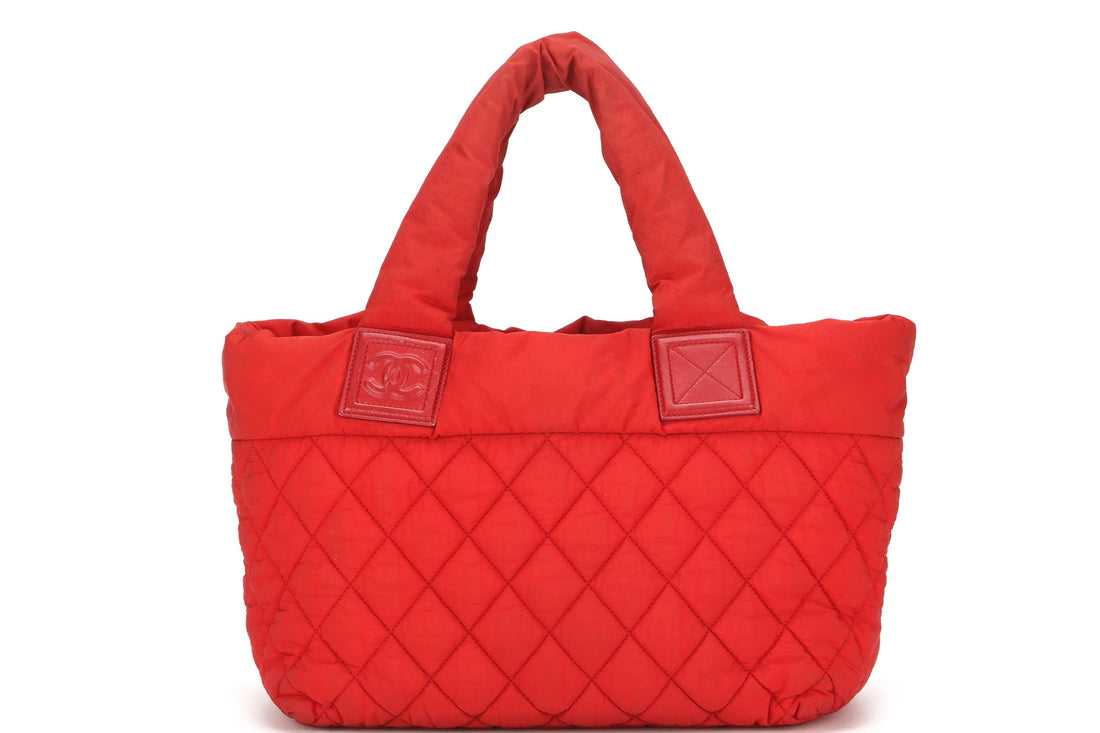 CHANEL COCO COCOON REVERSIBLE BAG (1359xxxx) RED & OLIVER GREEN COLOR NYLON, WITH , NO DUST COVER