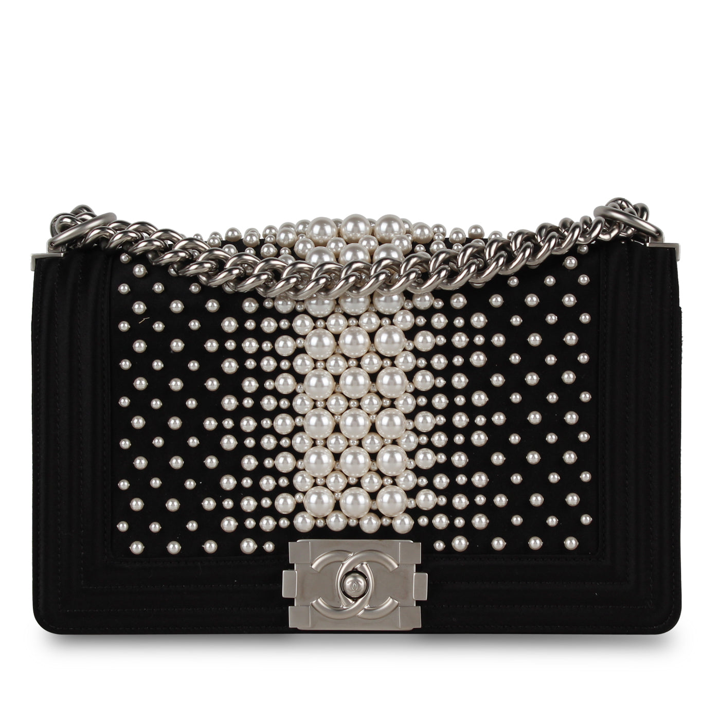 Chanel Pearl Satin Boy Bag Old Medium
