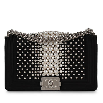 Chanel Pearl Satin Boy Bag Old Medium
