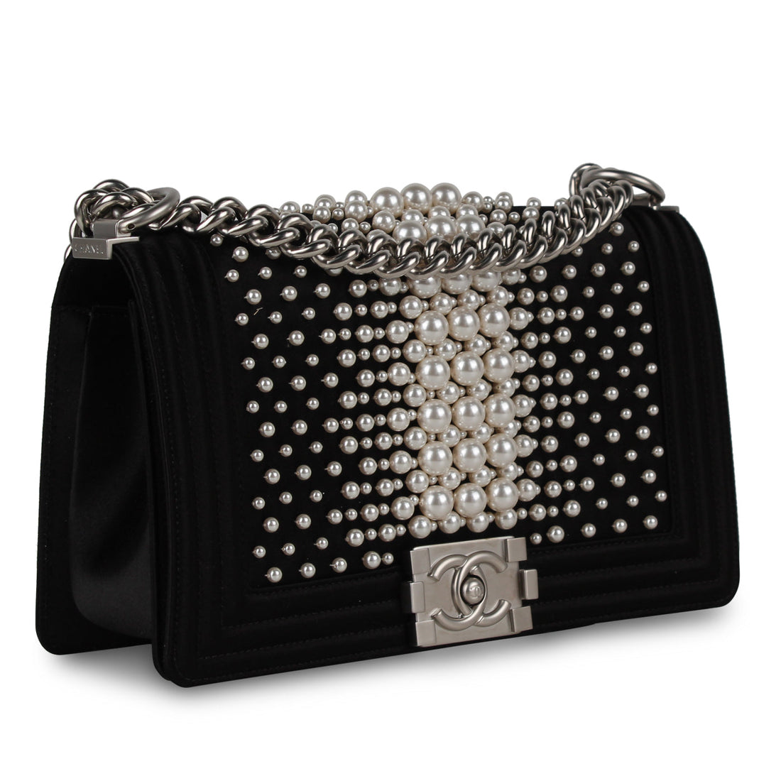 Chanel Pearl Satin Boy Bag Old Medium