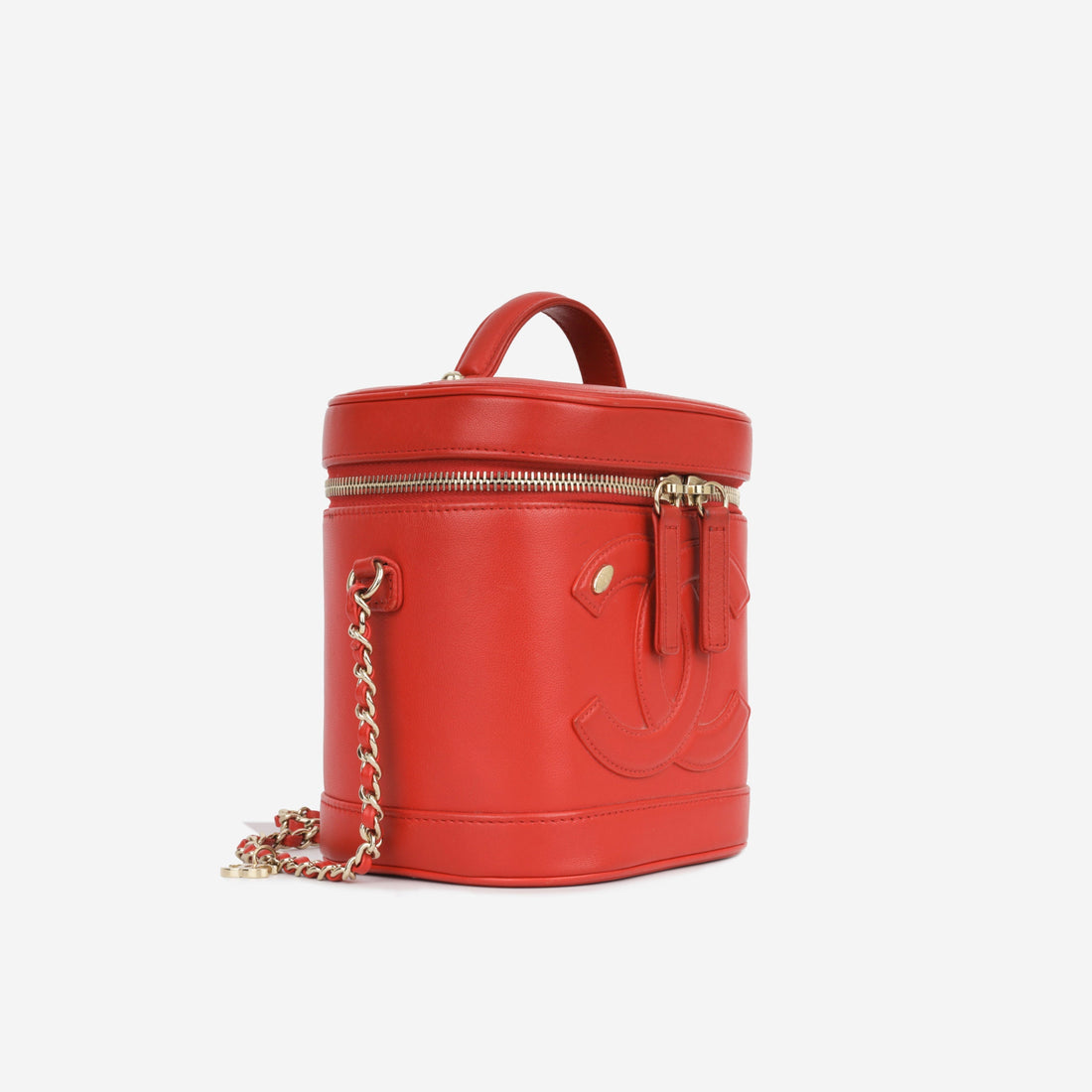 Chanel CC Timeless Vanity Case Red Lambskin Champagne Gold